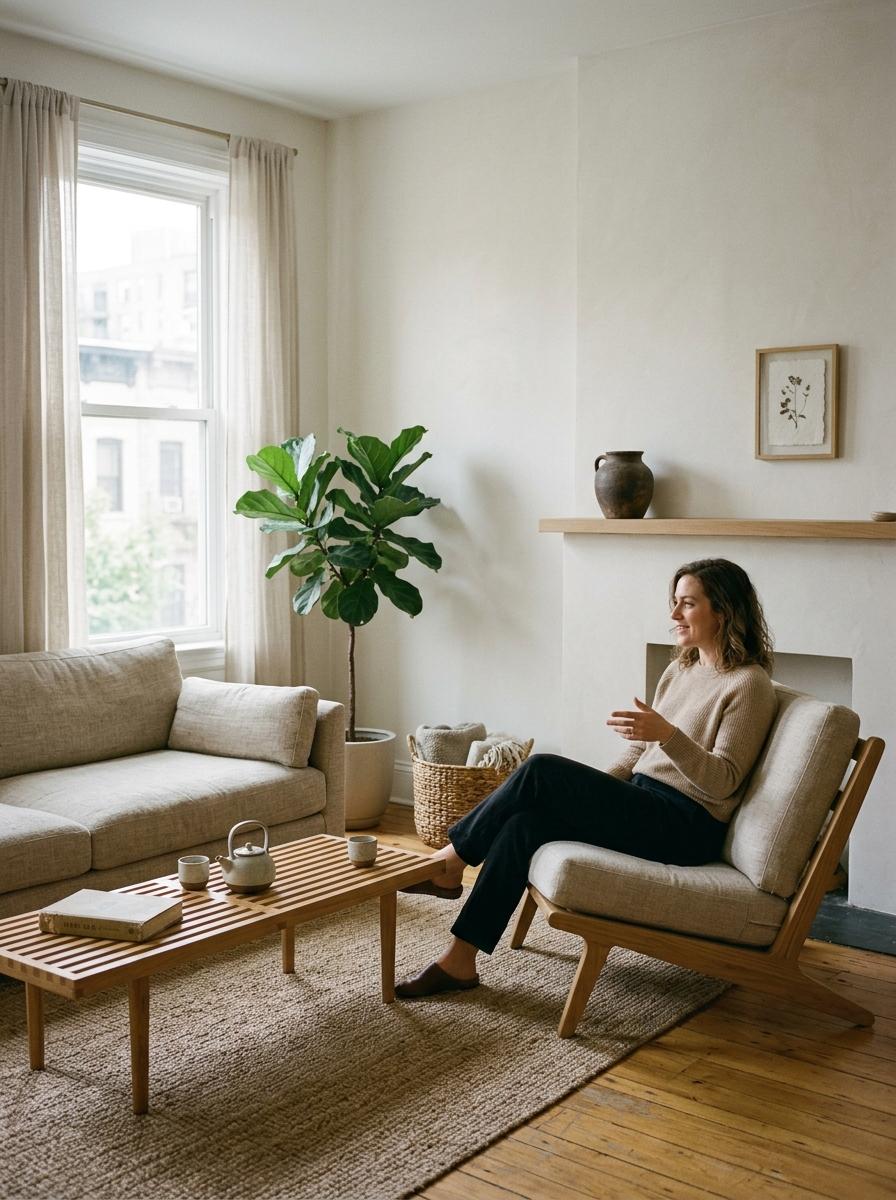 Inside A Quiet Refuge With Neutral Japandi Living Room Decor