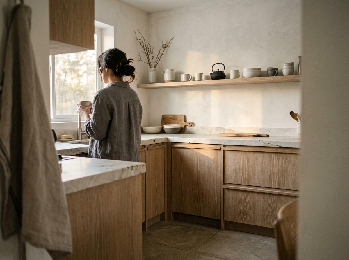 Inside A Quiet Space Featuring A Japandi Kitchen Palette