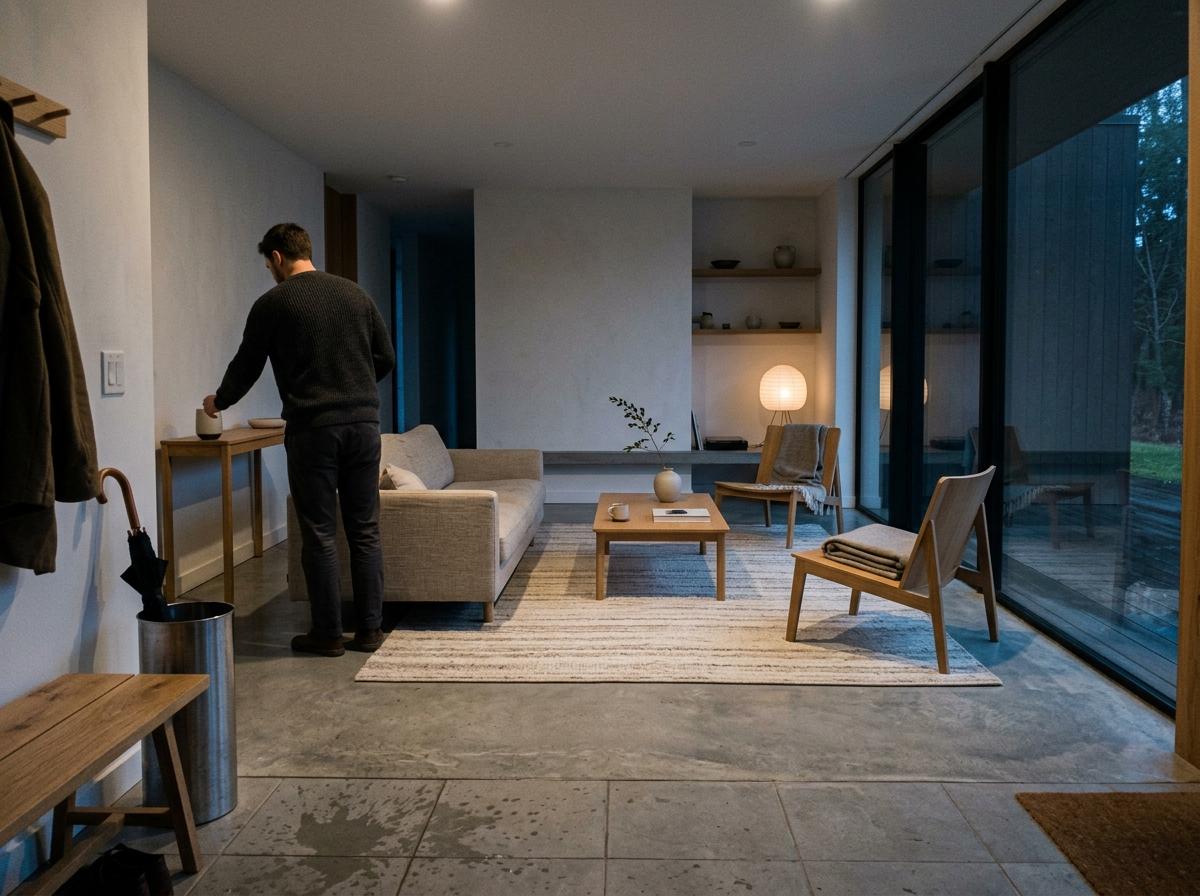 Inside A Refined Home Featuring A Subtle Japandi Living Room Rug