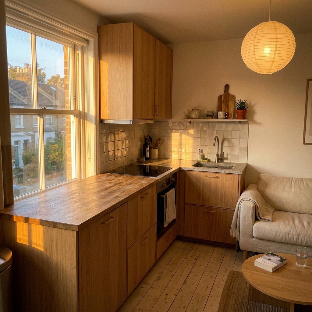 Inside A Small Apartment With A Radiant Warm Japandi Kitchen