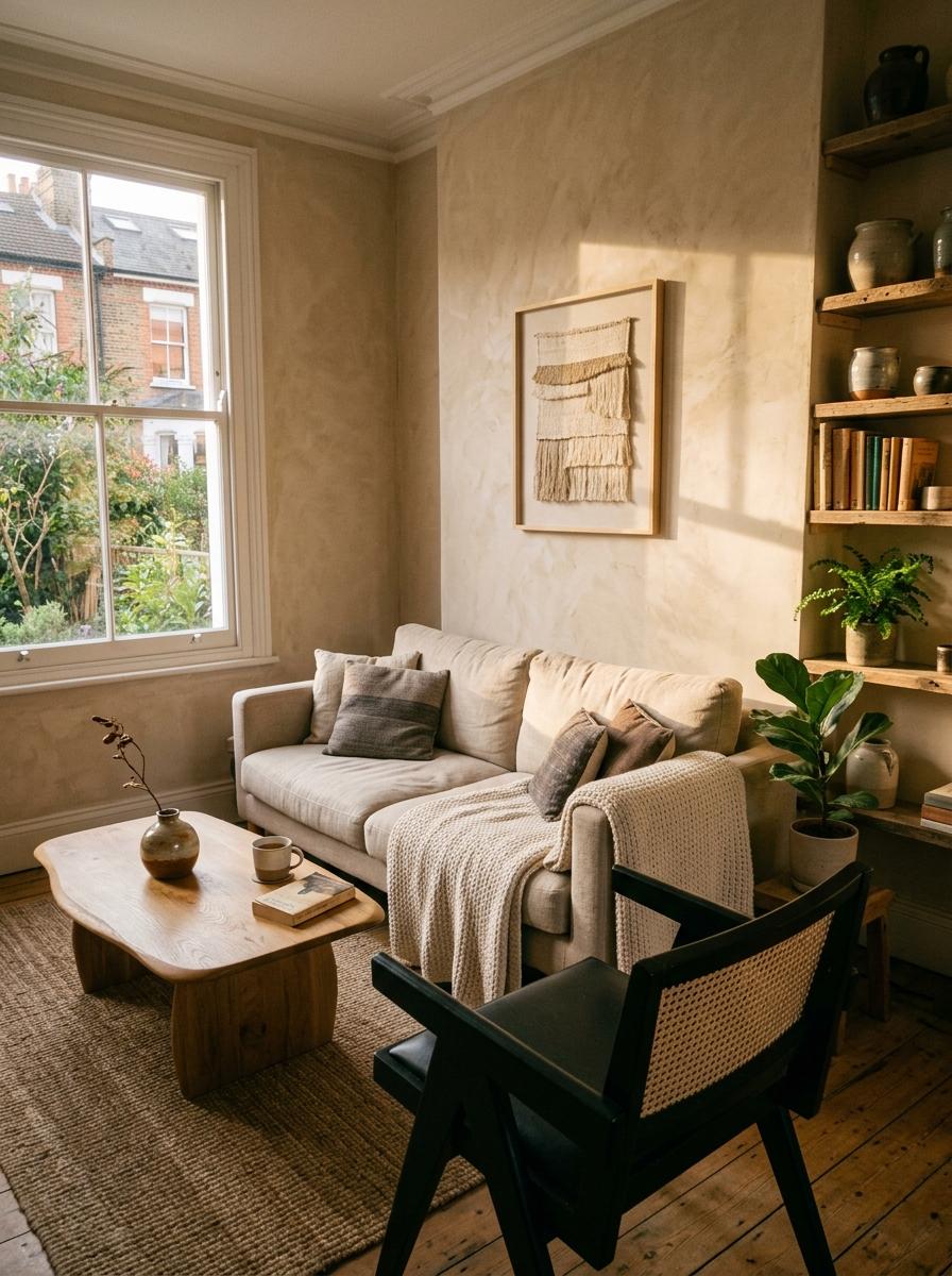 Inside A Warm And Textured Organic Japandi Living Room