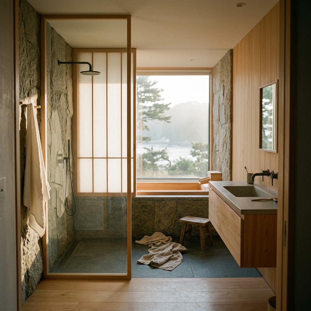 Inside An Elegant Suite With A Minimalist Japandi Bathroom