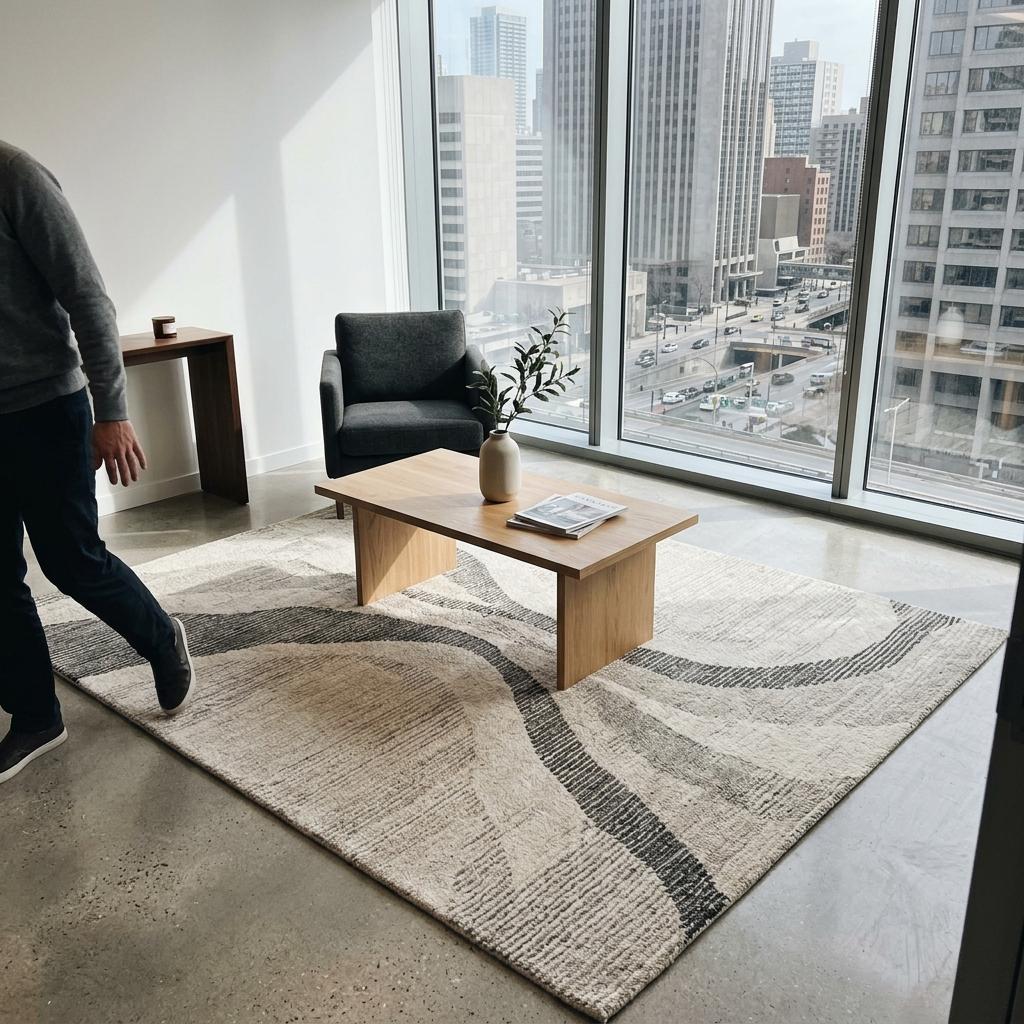 Inside An Executive Suite With Minimalist Japandi Rug Accents