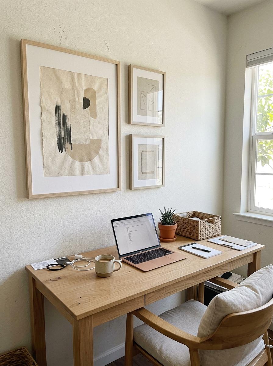 Integrating Neutral Tones Through Minimalist Japandi Office Wall Art