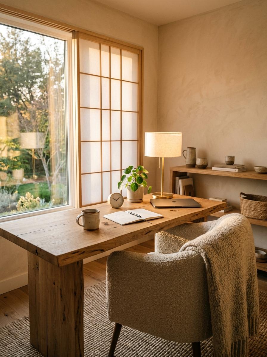 Integrating Organic Textures Into A Modern Minimalist Japandi Office