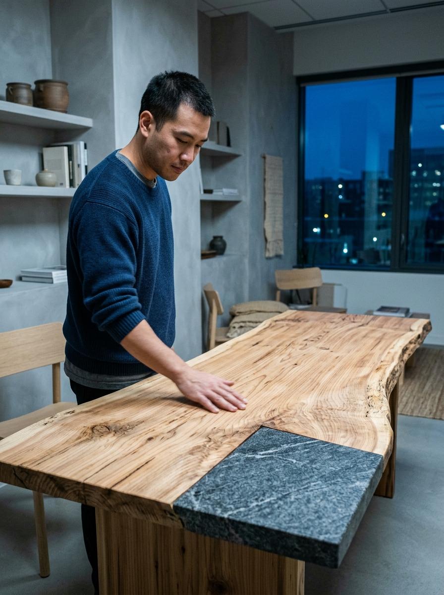 Integrating Wood And Stone Into A Modern Japandi Office