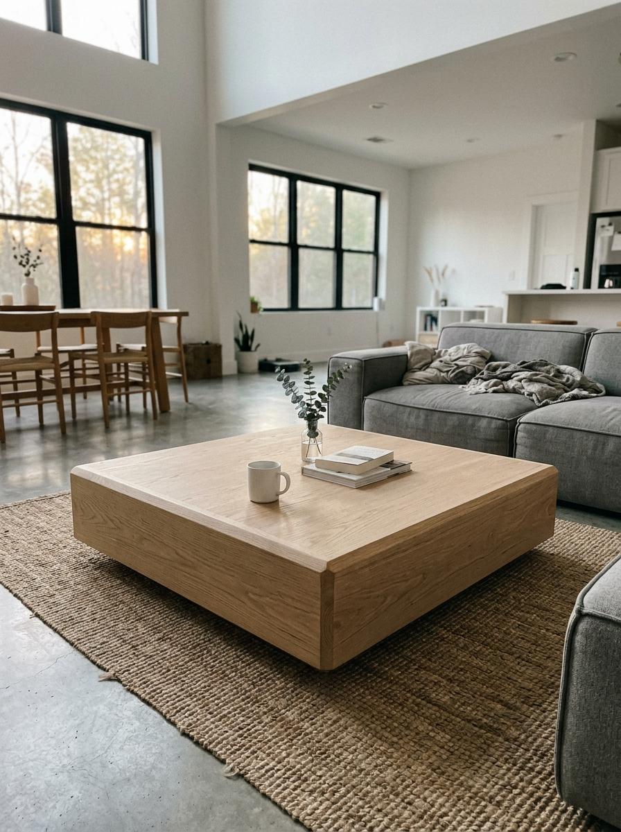 Large Square Japandi Coffee Table For Spacious Open Concept
