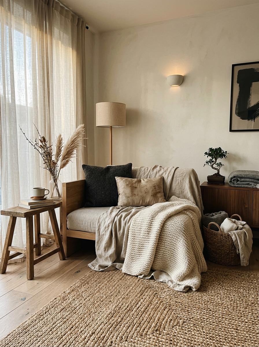 Layering Soft Textiles For A Refined Japandi Living Room Texture