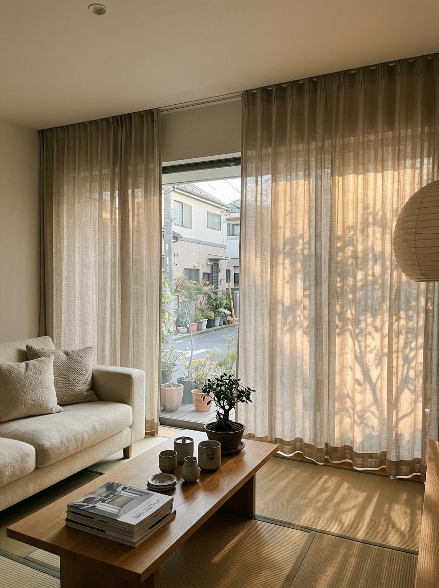Light Filtering Ideas For Japandi Living Room Curtains
