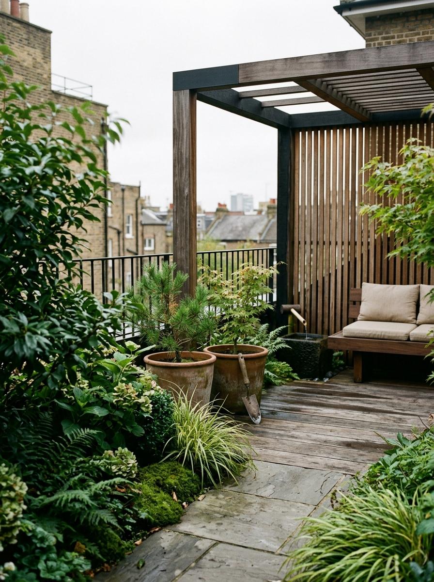 Lush Greenery Meets Architectural Japandi Terrace Elements