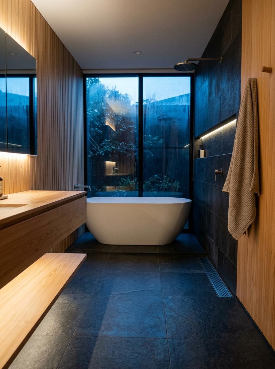 Luxury Meets Simplicity In This Sleek Modern Japandi Bathroom