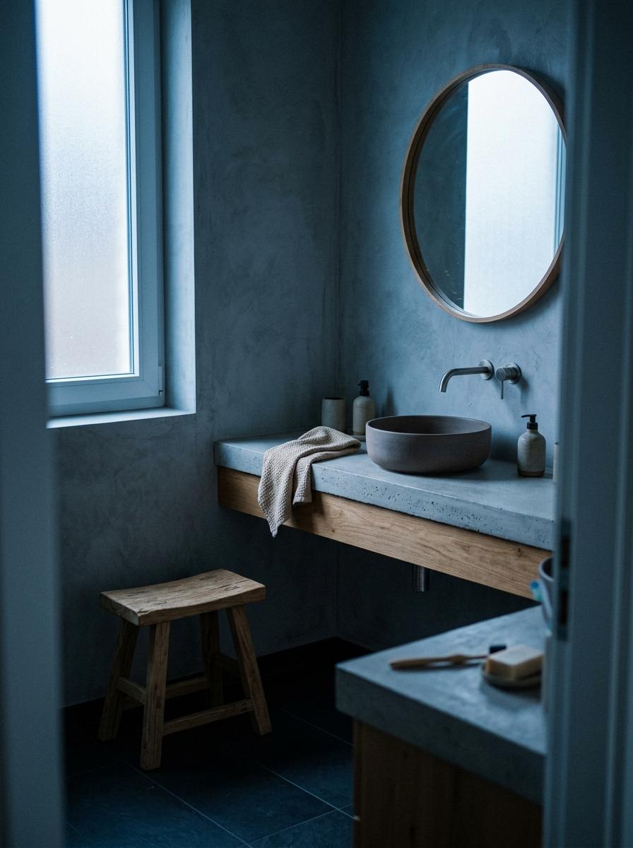 Matte Finishes And Raw Materials In Japandi Bathroom Decor