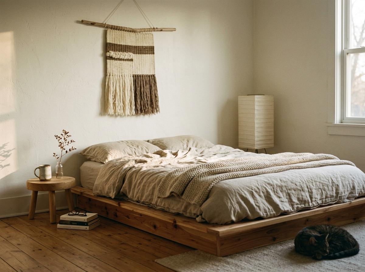 Minimalist Accents For A Grounded Rustic Japandi Bedroom