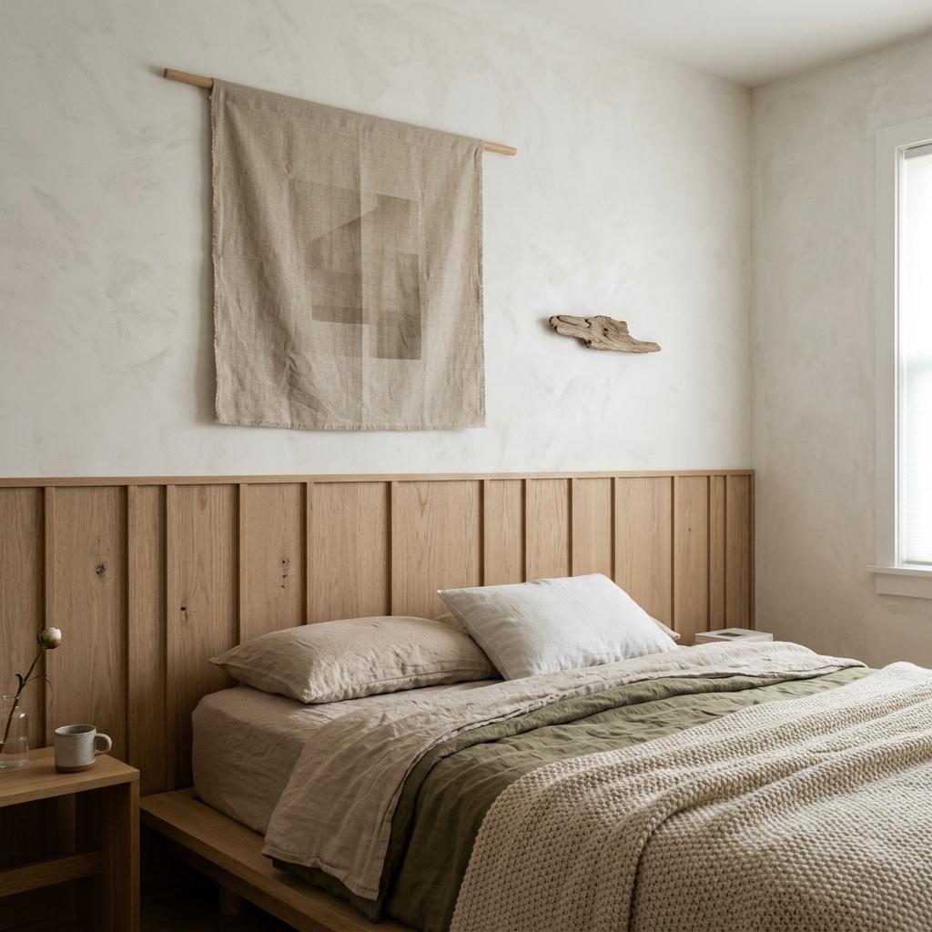 Minimalist Aesthetic Meets Comfort In Japandi Bedroom Wall Decor