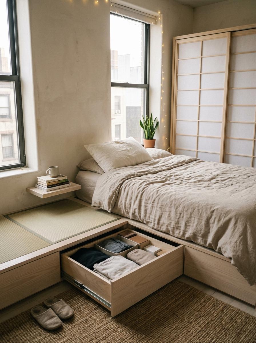 Minimalist Japandi Bedroom Storage Ideas For Small Spaces