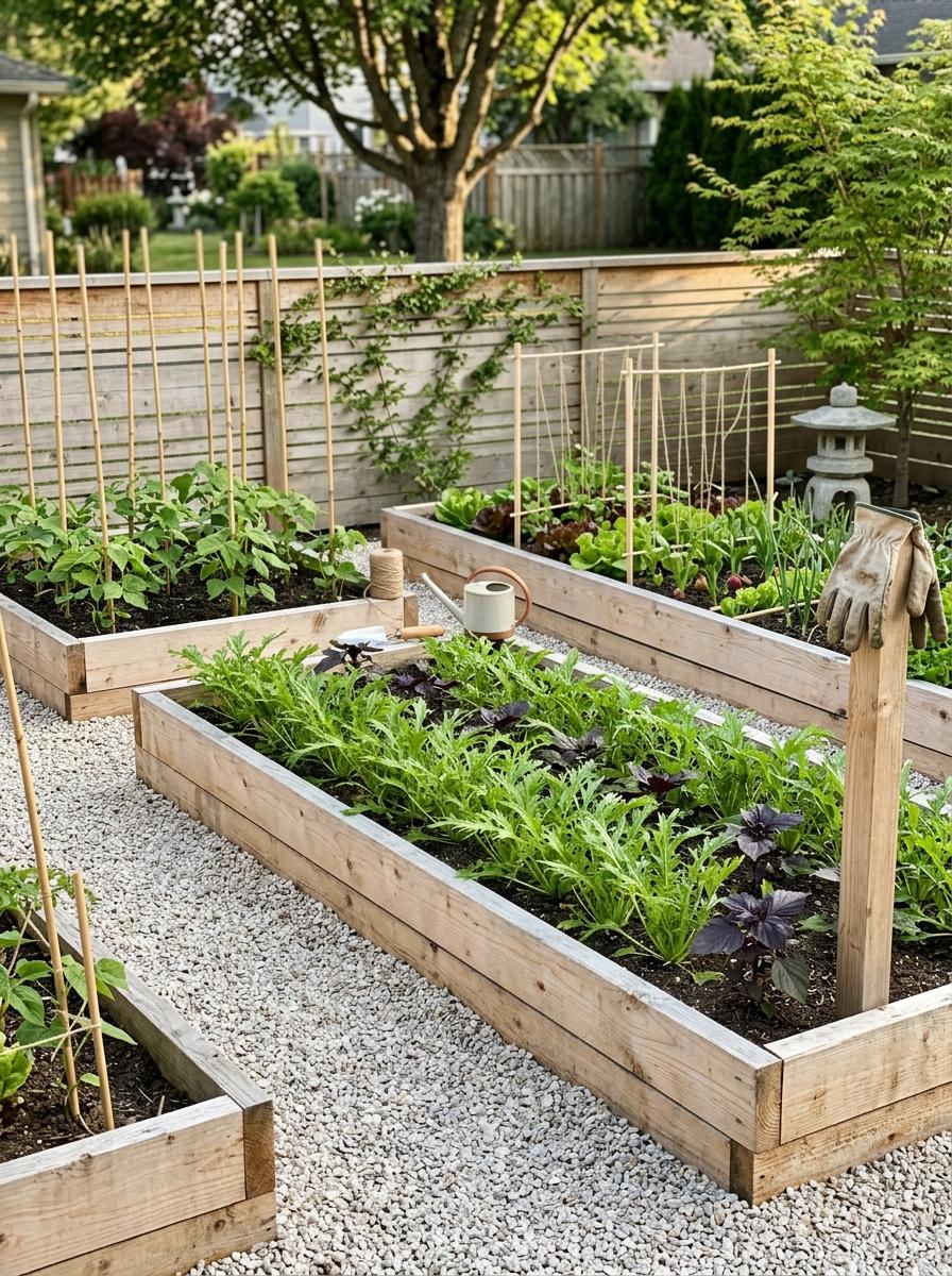 Minimalist Japandi Vegetable Garden Layout