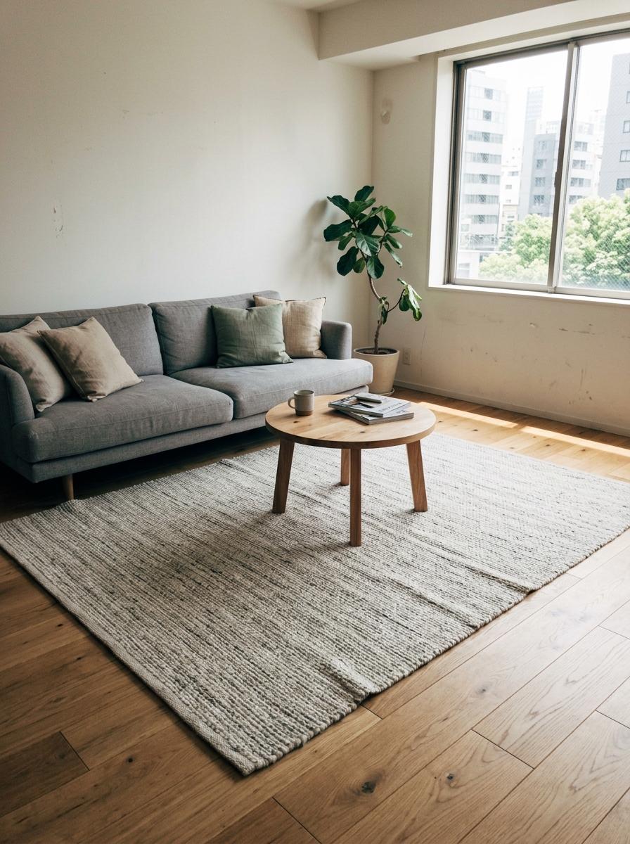 Minimalist Living Featuring A Sleek Japandi Living Room Rug