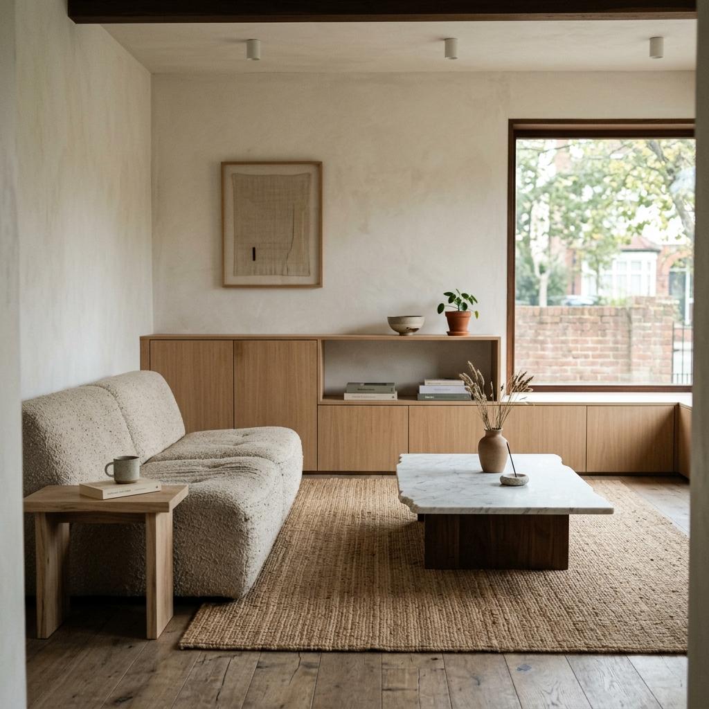 Minimalist Neutral Japandi Living Room Design