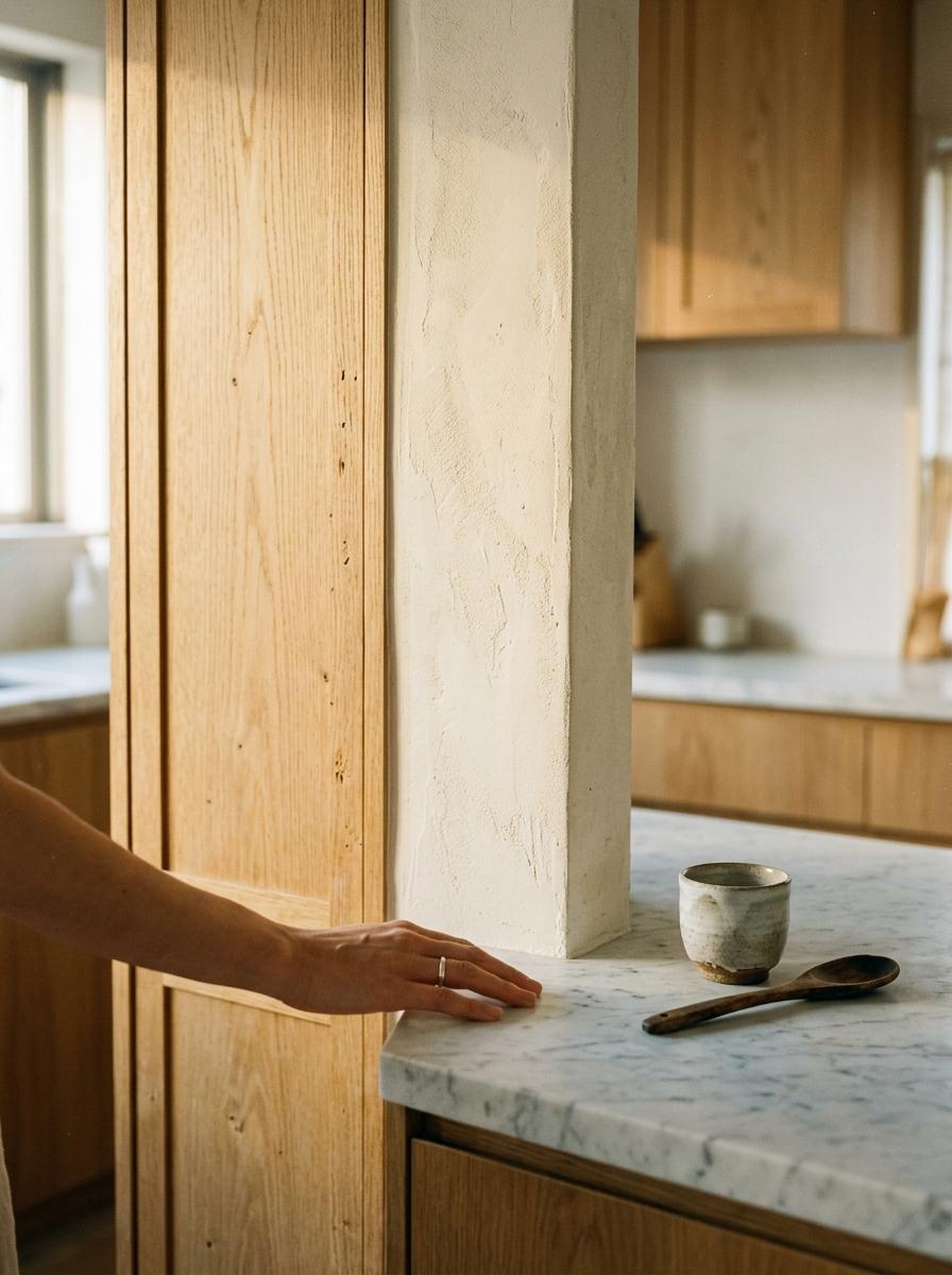 Minimalist Textures Found Within A White Japandi Kitchen