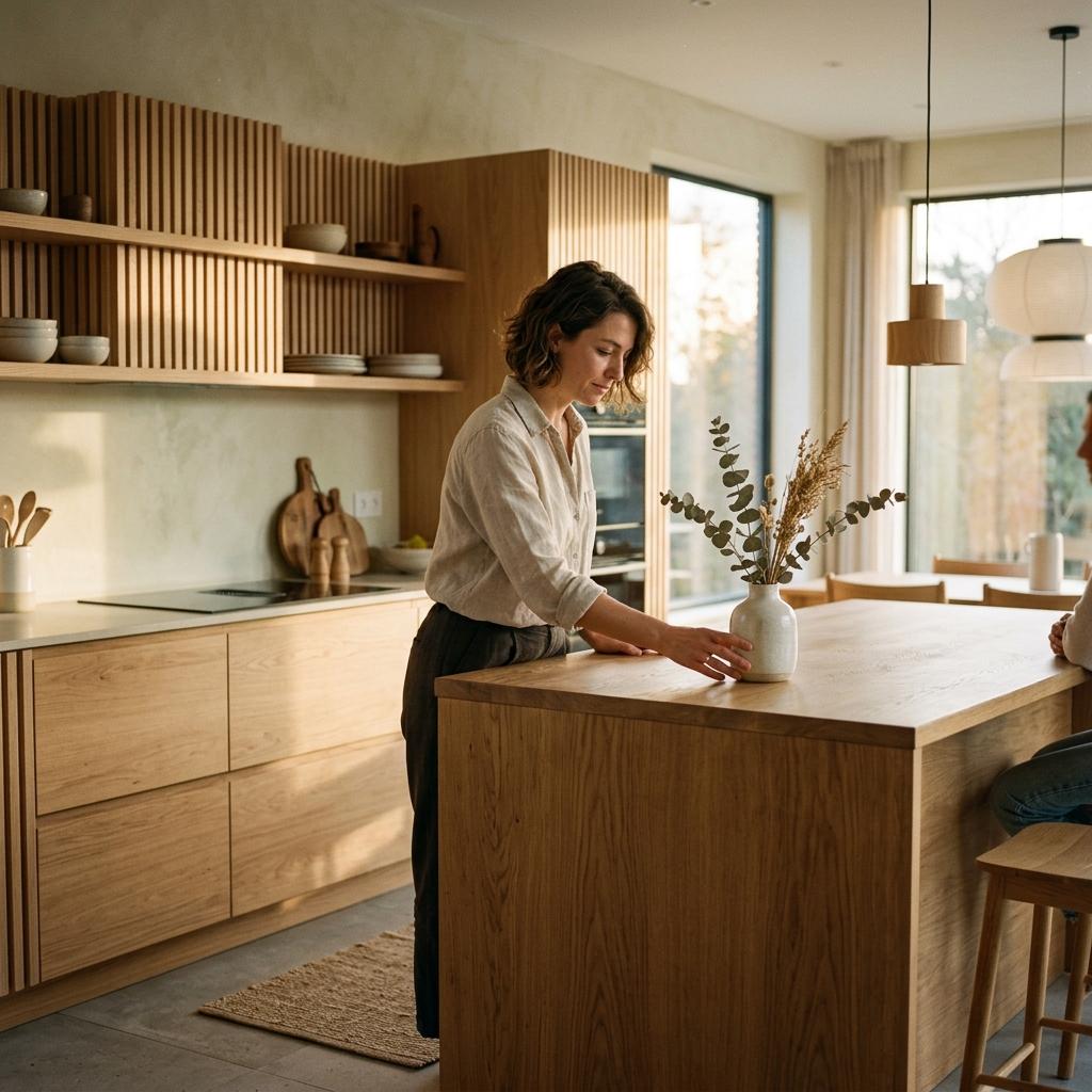 Minimalist Wood Accents In A Modern Japandi Kitchen