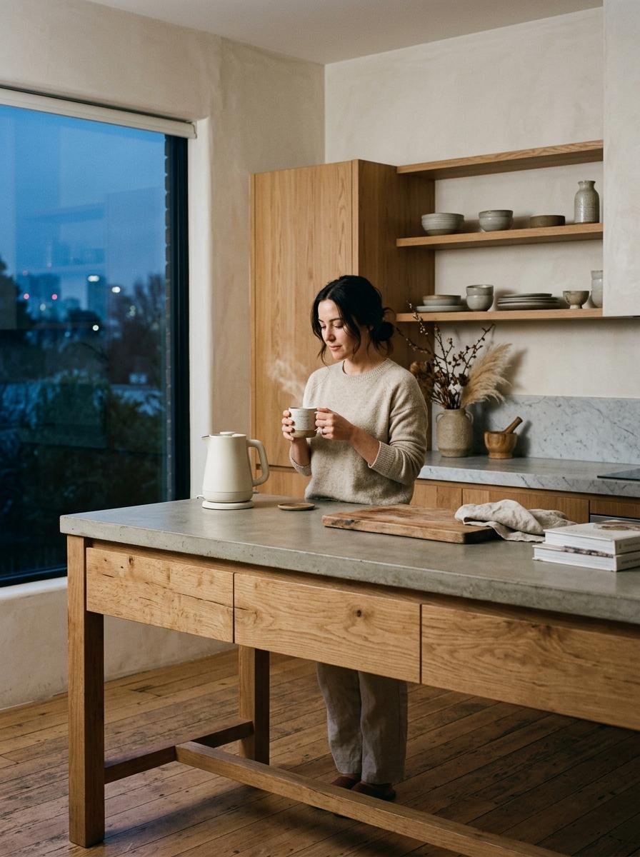 Modern Comfort Meets Functional Art In A Warm Japandi Kitchen
