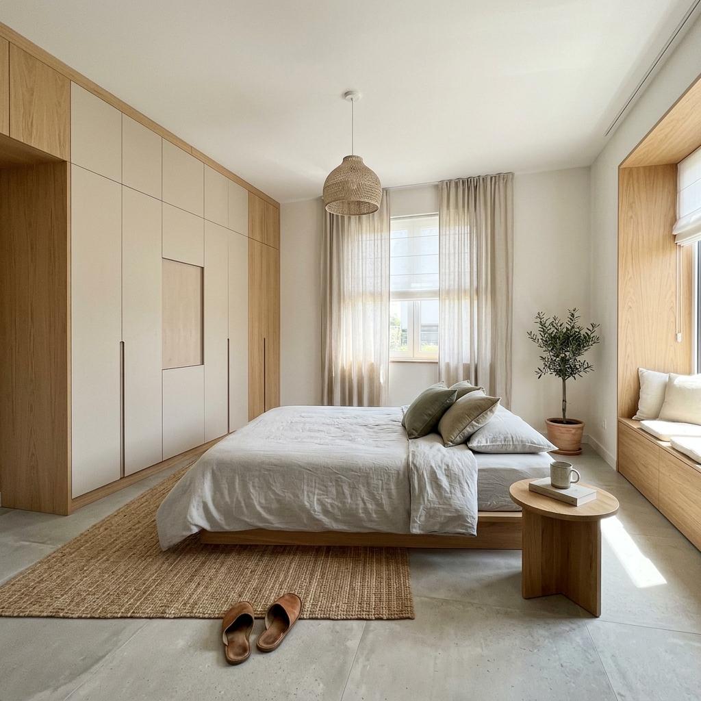 Modern Japandi Bedroom Design Focused On Hidden Storage