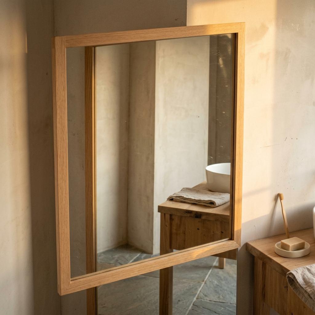 Modern Minimalist Bathroom Aesthetics Featuring A Japandi Bathroom Mirror