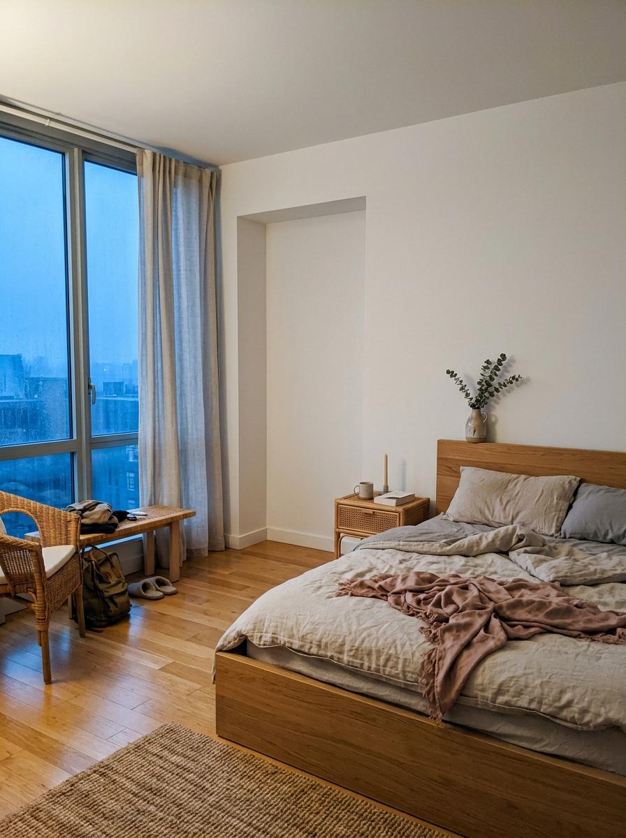 Modern Minimalist Bedroom Layout Featuring Japandi Aesthetics