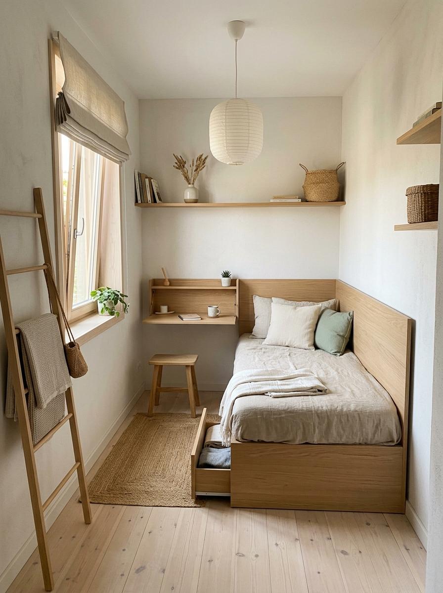 Multi Functional Furniture In A Japandi Small Bedroom