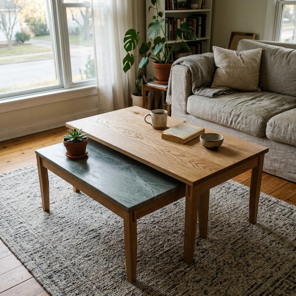 Multi Functional Nesting Japandi Coffee Table For Versatile Layouts