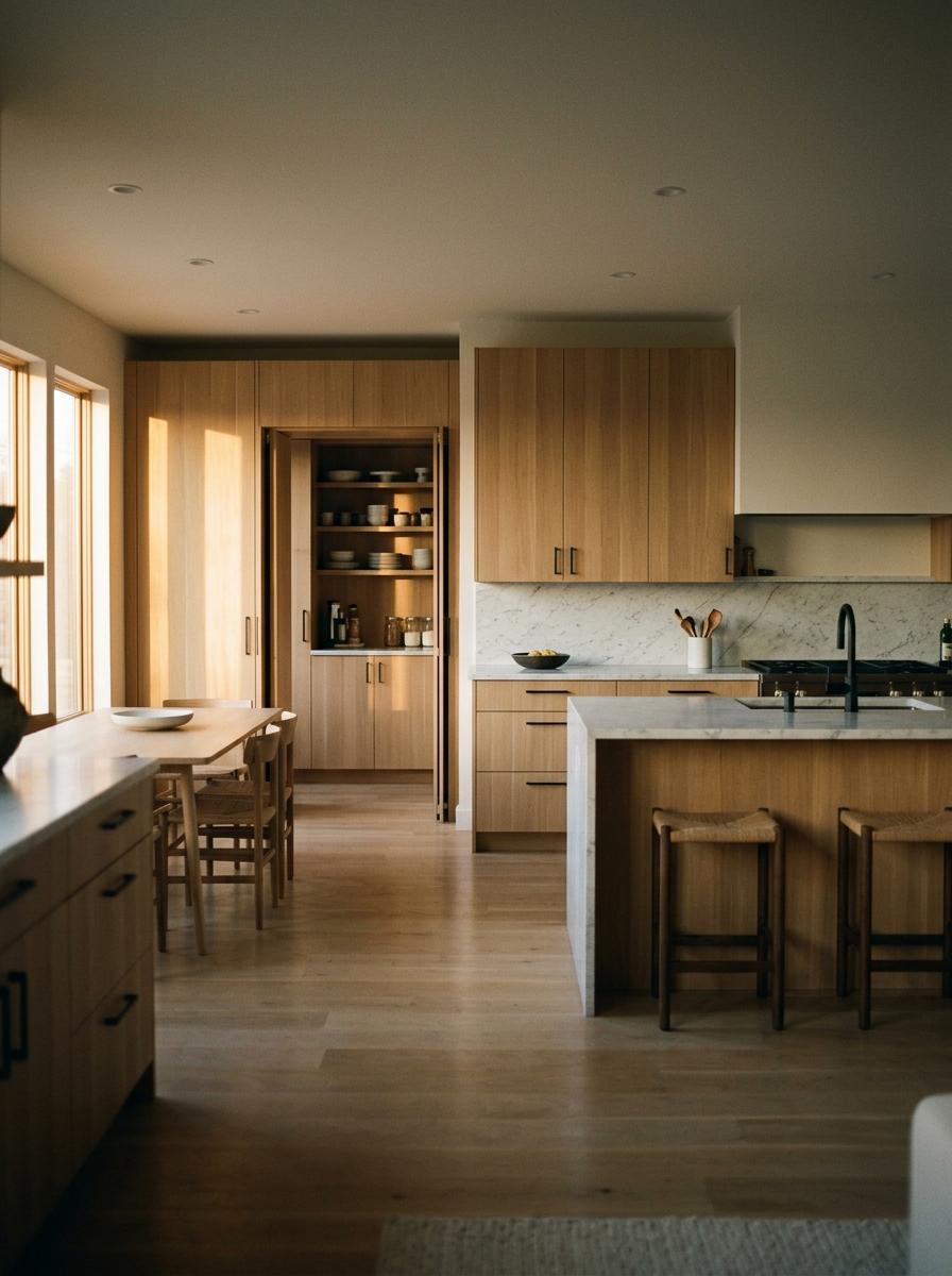 Muted Tones In This Spacious Neutral Japandi Kitchen