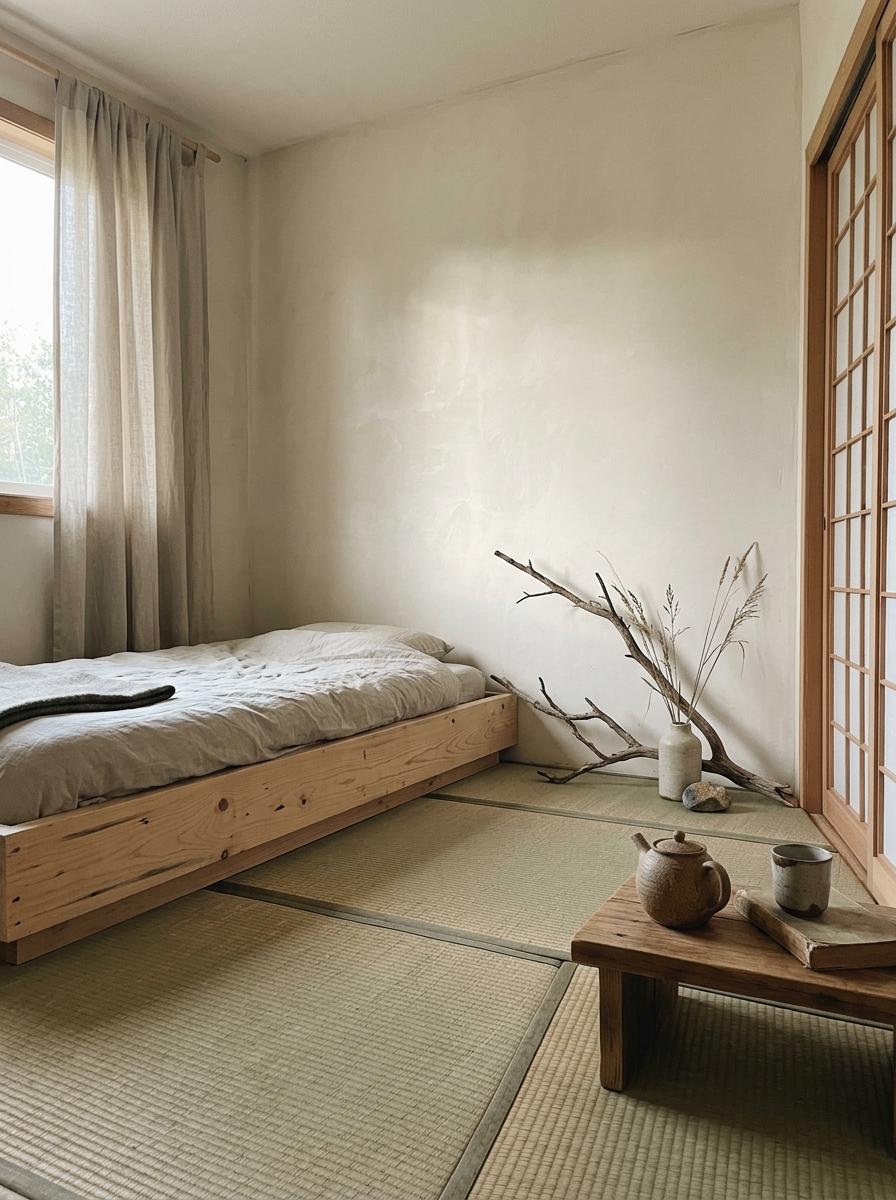 Natural Elements In A Refined Zen Japandi Bedroom