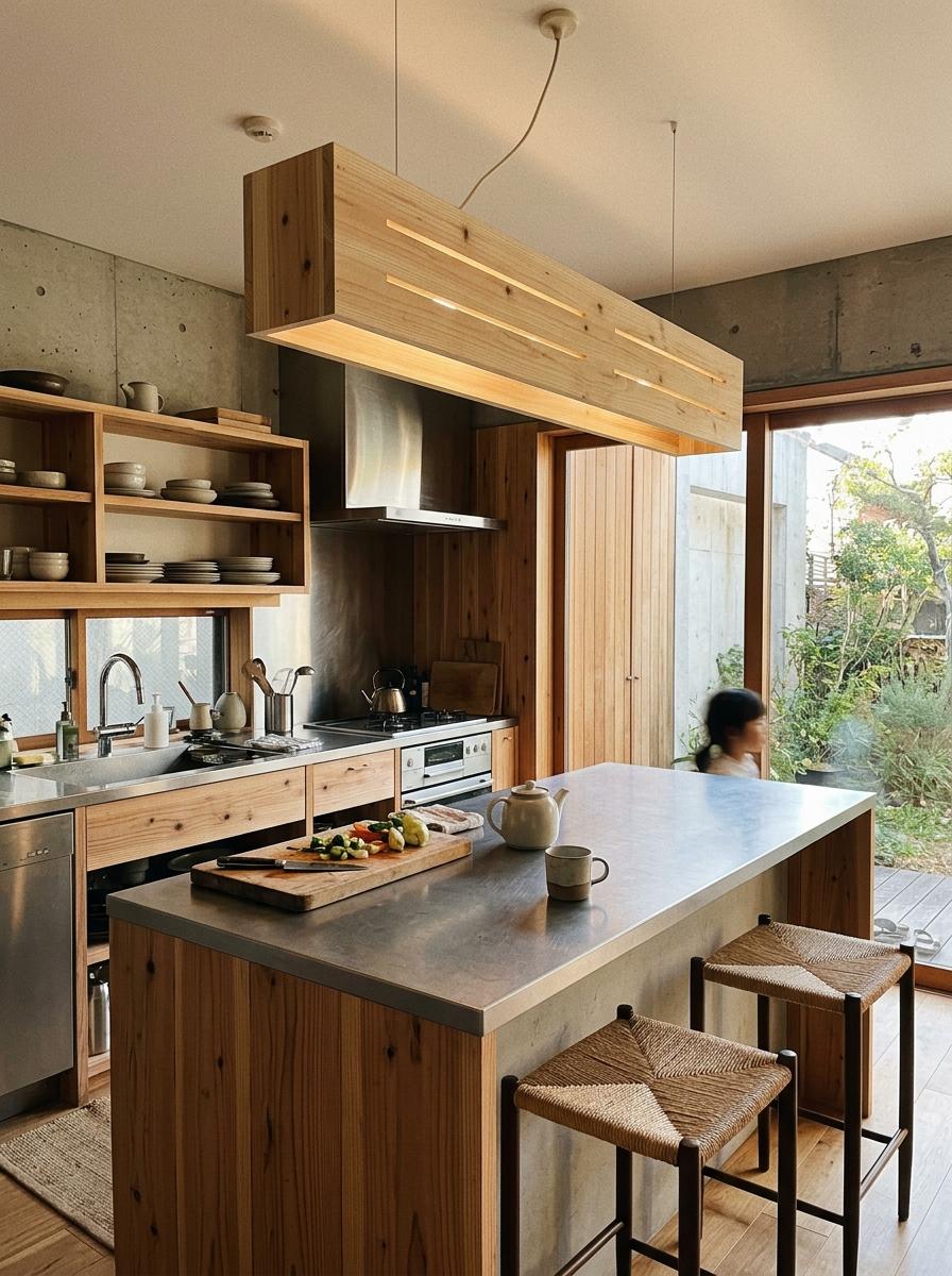 Natural Elements: Integrating Wood Within Japandi Kitchen Lighting