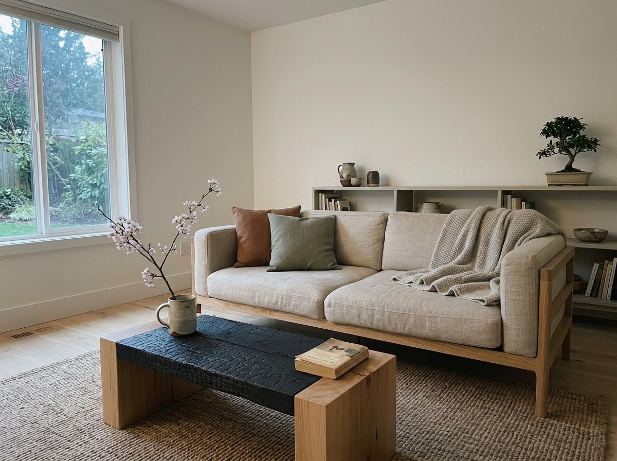 Natural Elements Meet Sleek Japandi Living Room Design