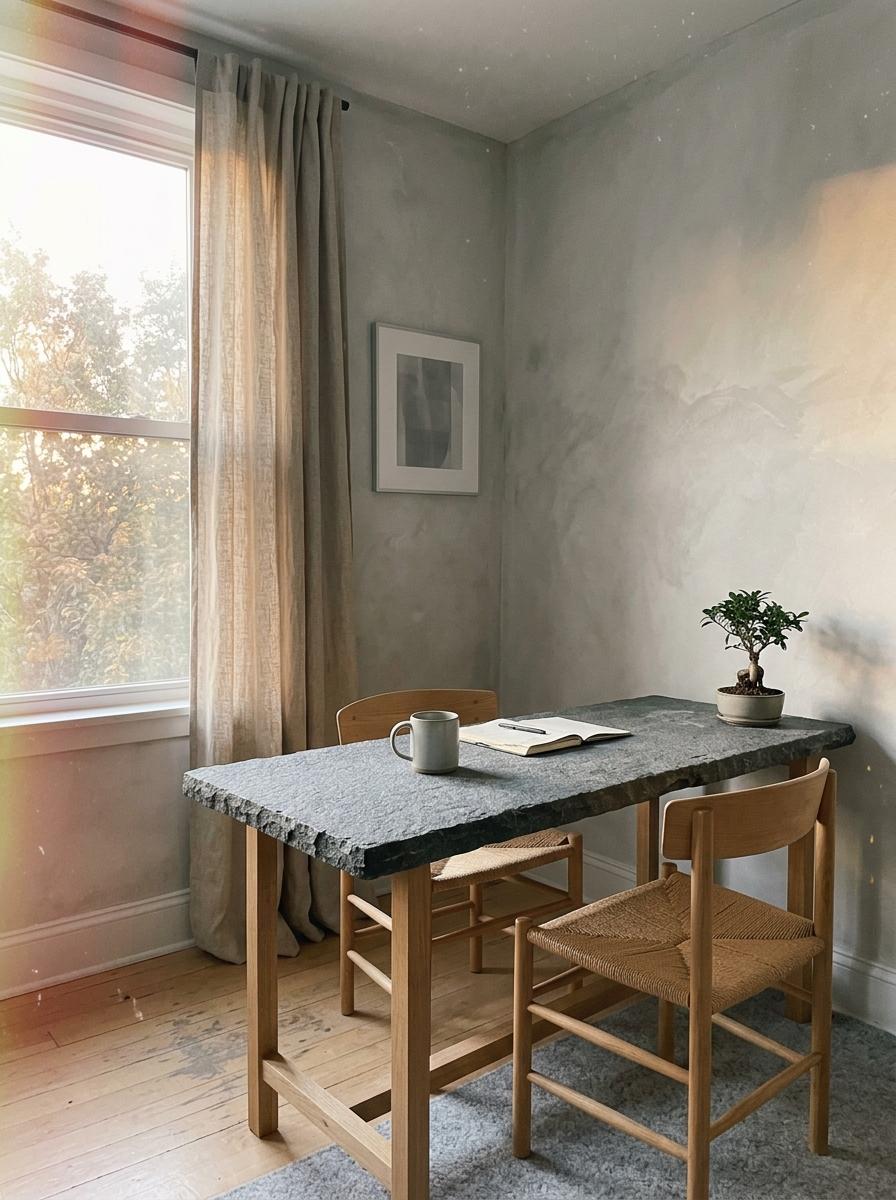 Natural Light And Soft Grays In Japandi Office Design