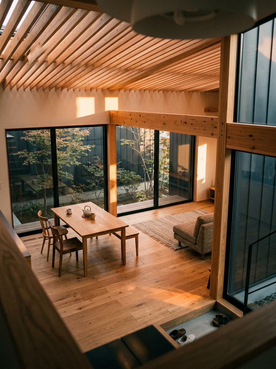 Natural Light And Warm Wood Define This Japandi Style House