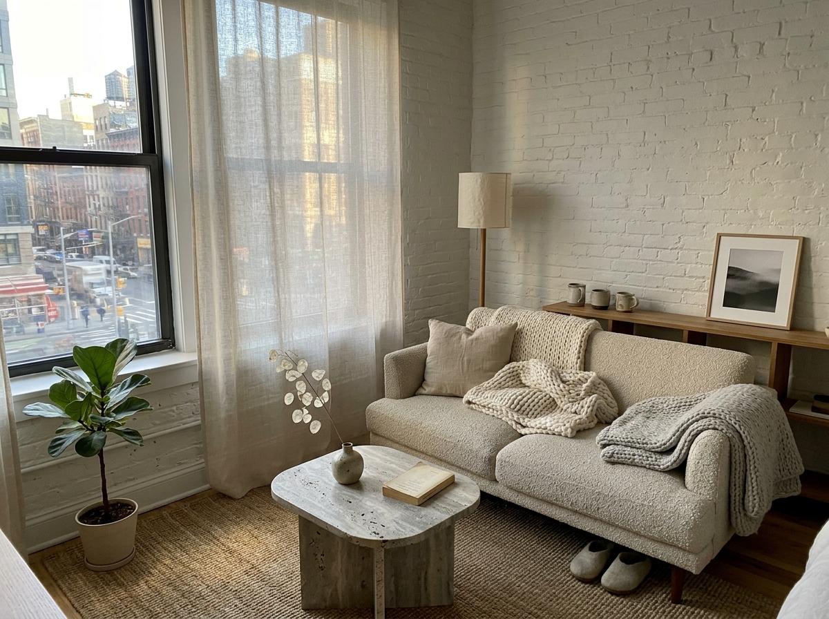 Natural Light Enhances This Airy Small Japandi Living Room