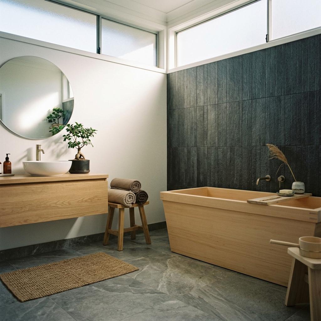 Natural Light Enhances This Stunning Japandi Bathroom