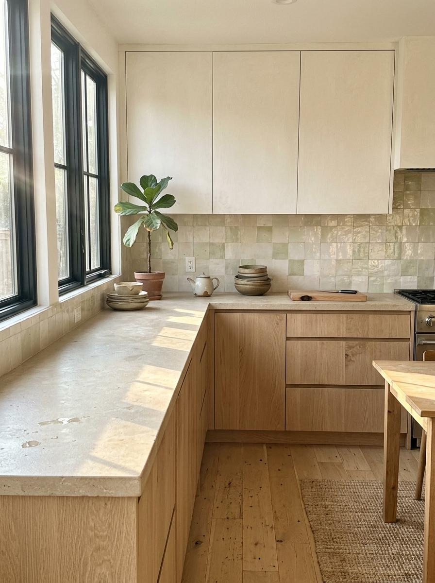 Natural Light Fills This Neutral Japandi Kitchen Area