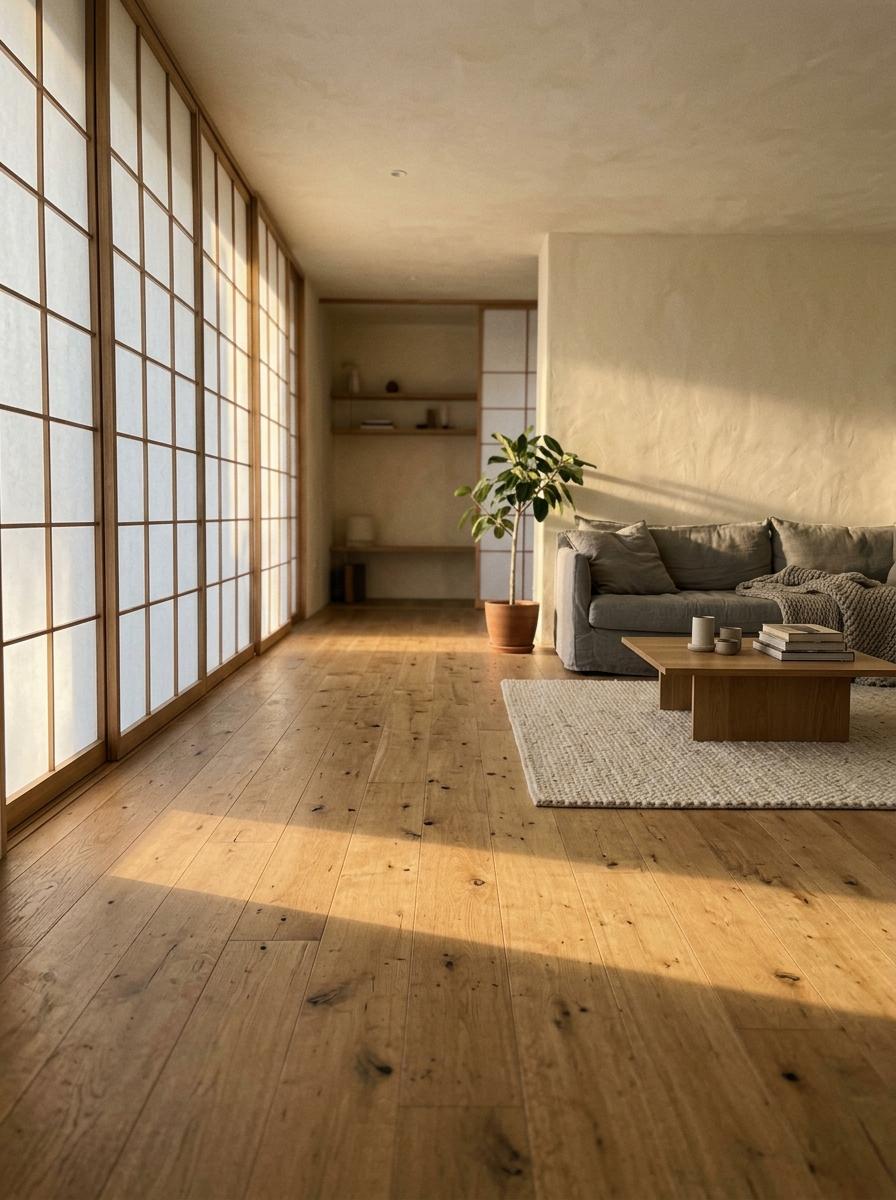 Natural Light Fills This Open Simple Japandi Living Room