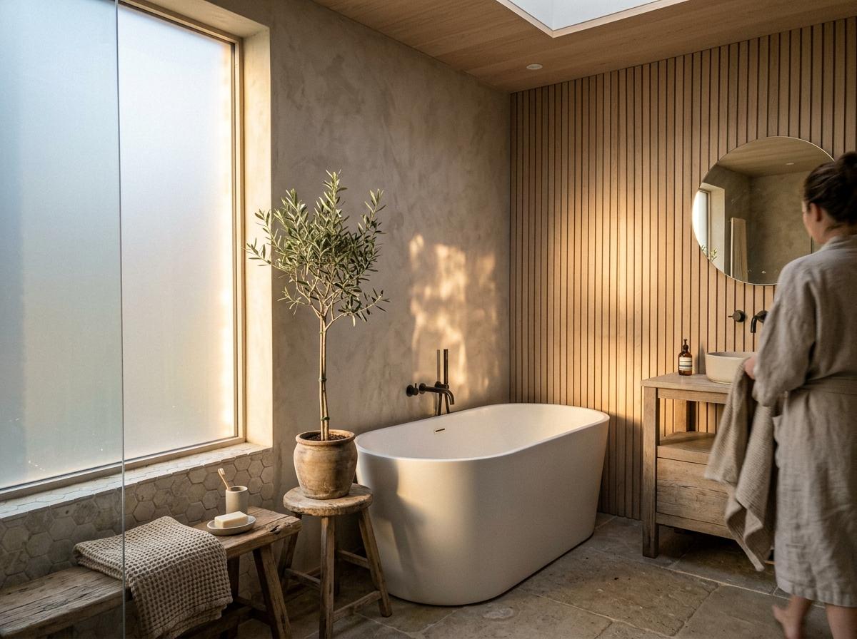 Natural Light Highlights This Japandi Bathroom Design