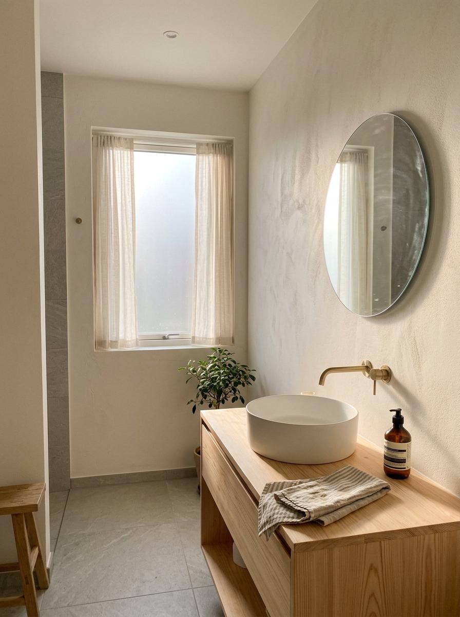 Natural Light Meets Minimalist Japandi Bathroom Decor