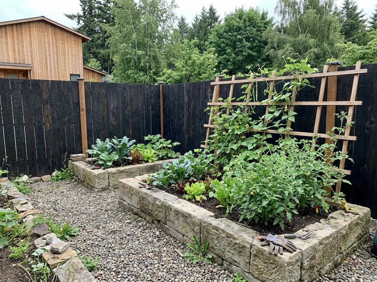 Natural Materials Define This Modern Japandi Vegetable Garden