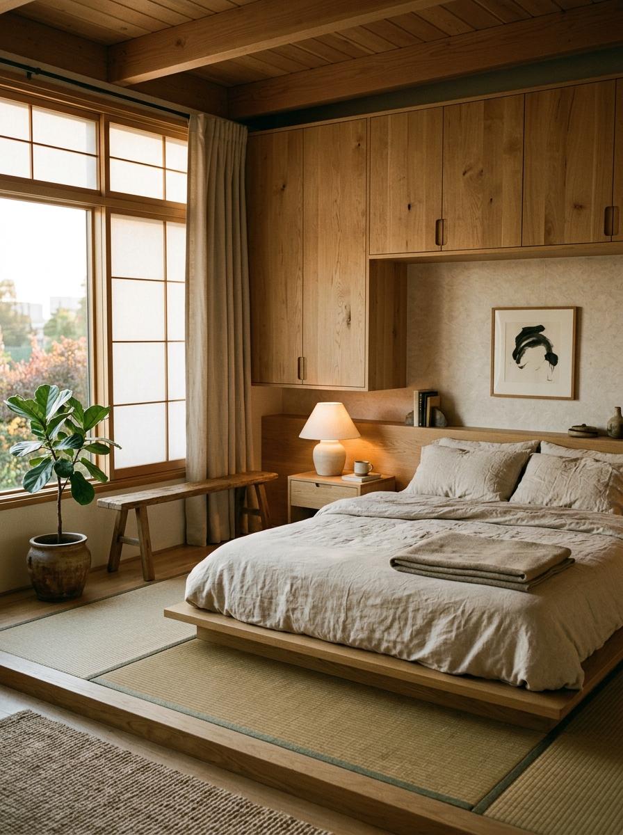 Natural Materials Highlight This Beautiful Japandi Guest Room