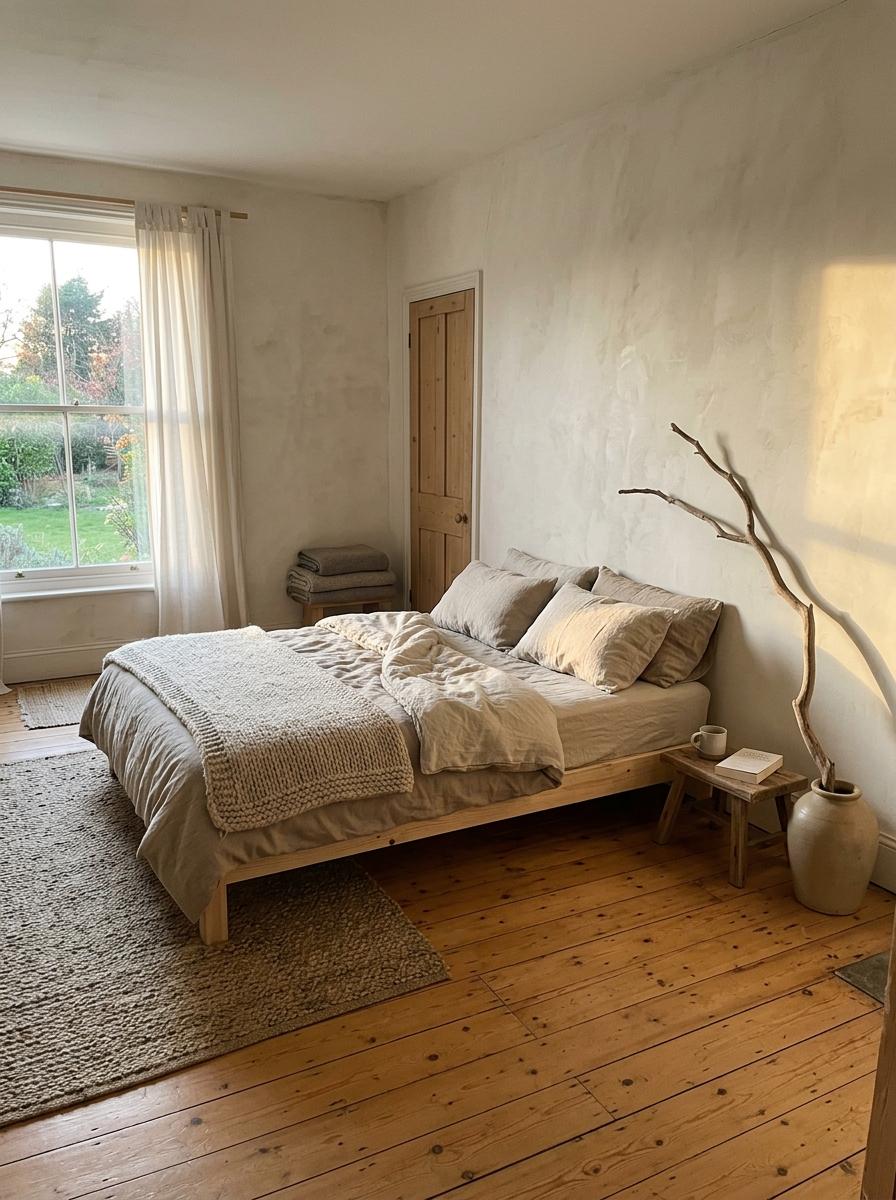Natural Materials In A Sustainable Japandi Bedroom