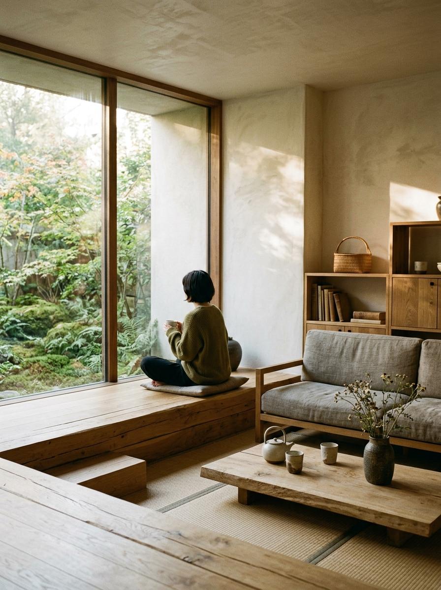 Natural Textures Define This Modern Zen Japandi Living Room