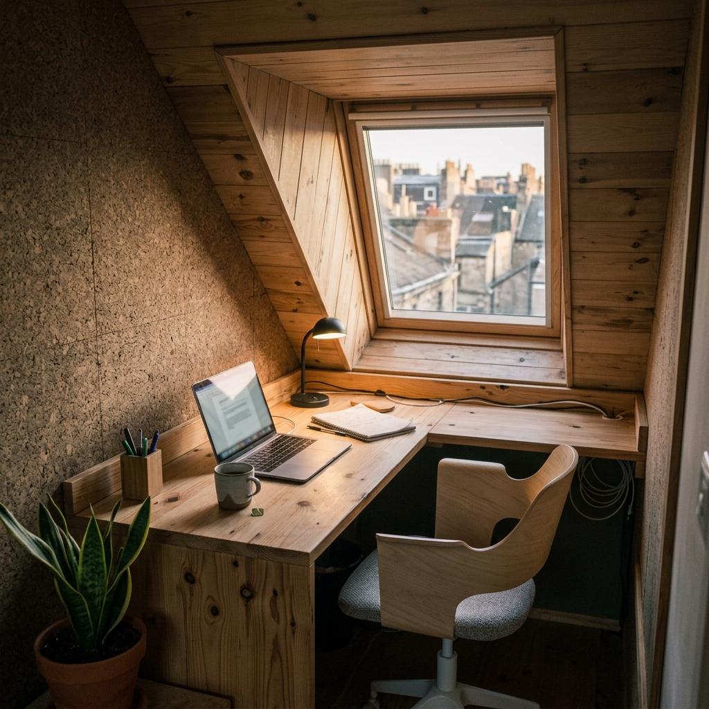 Natural Textures Define This Small Cozy Japandi Office