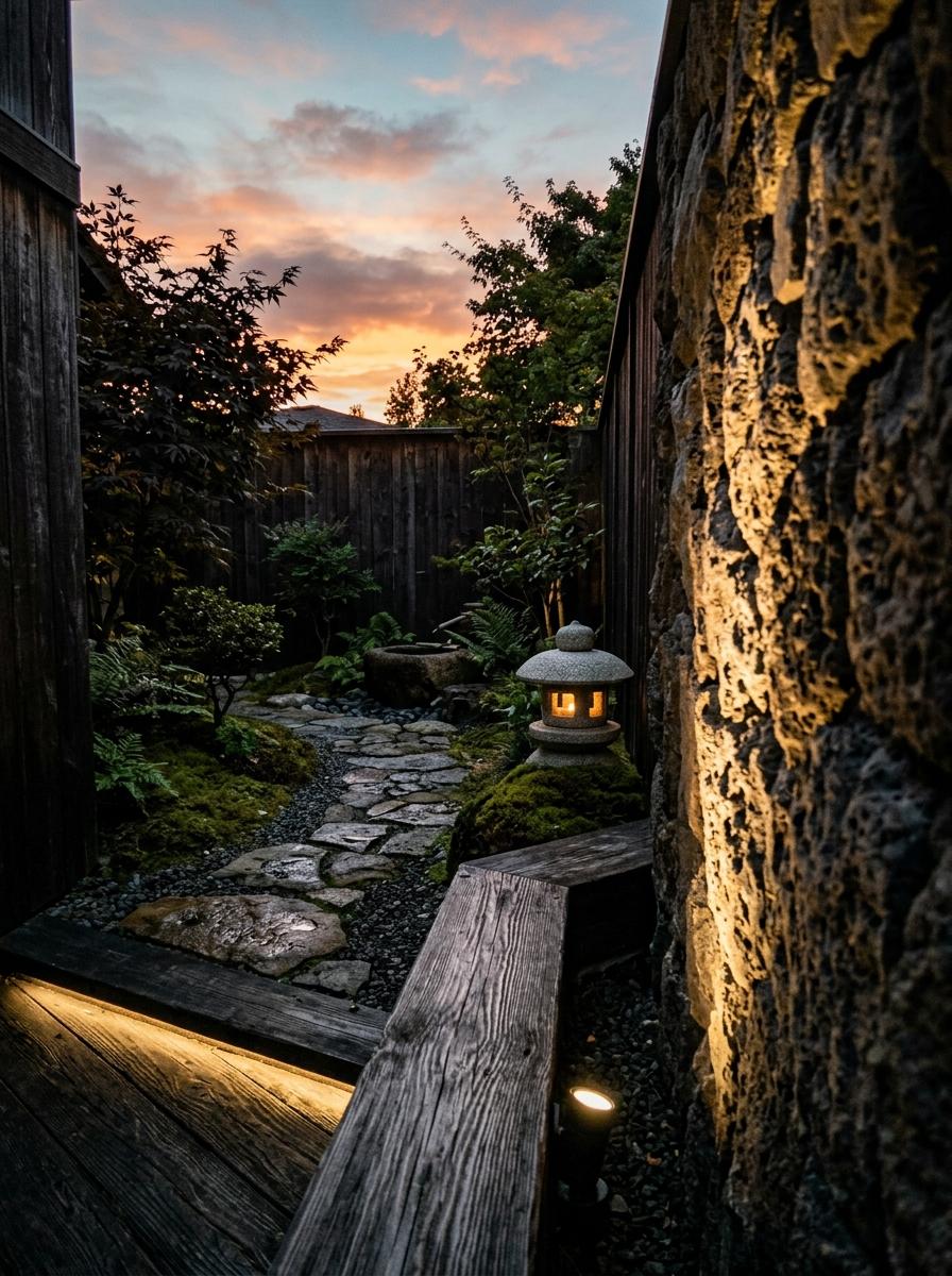 Natural Textures Defined By Strategic Japandi Garden Lighting