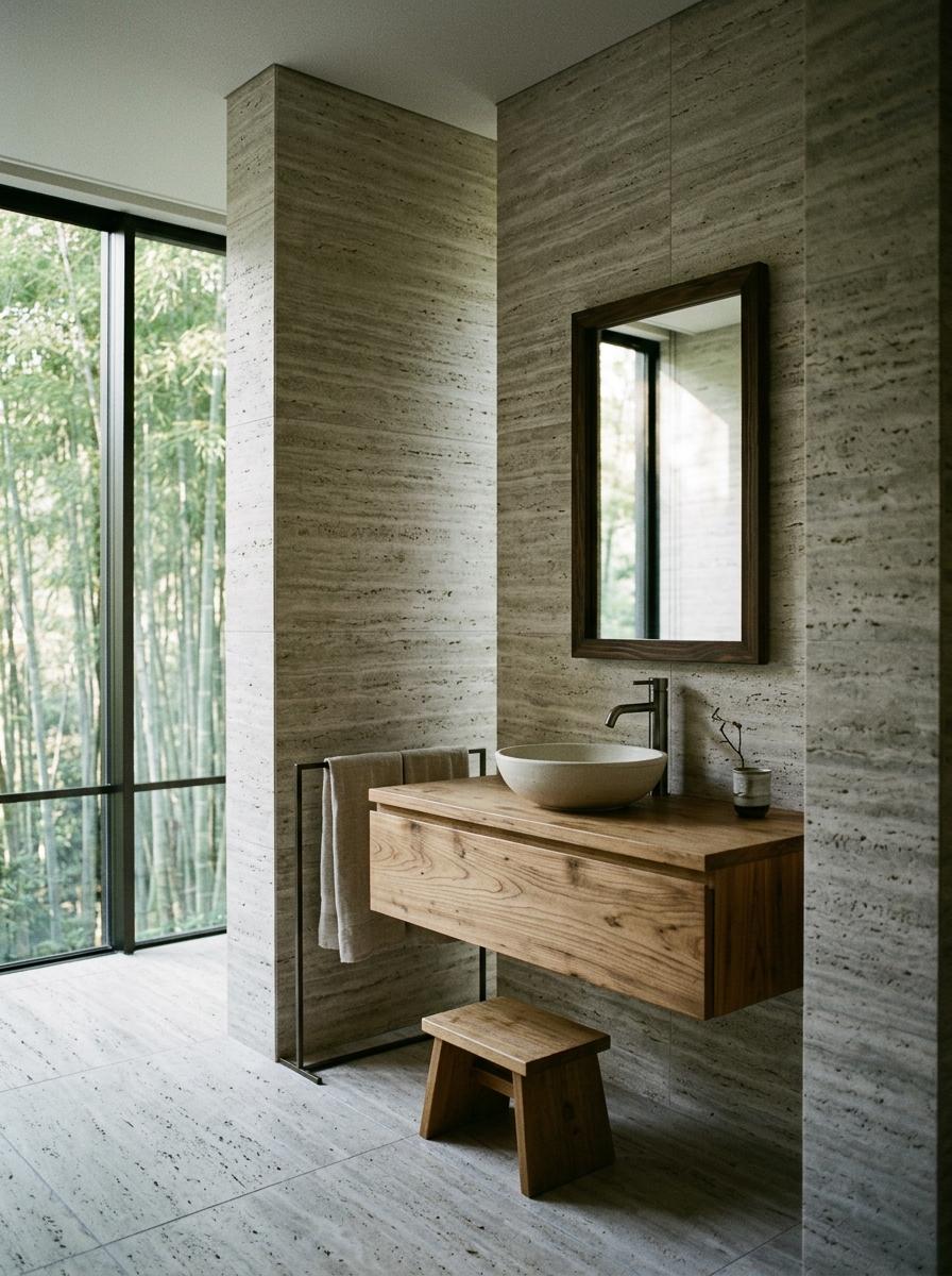 Natural Textures Elevate This Stunning Luxury Japandi Bathroom