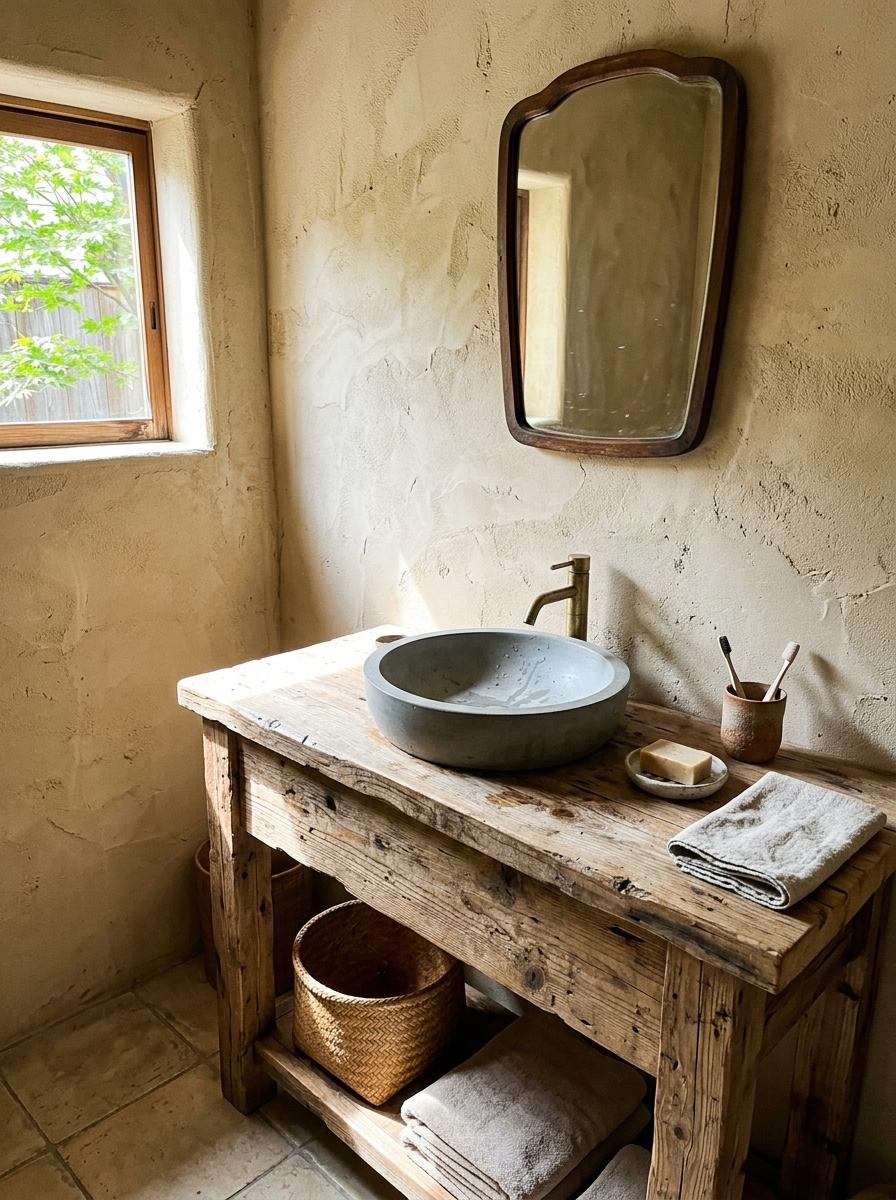 Natural Textures Shine In This Earth Tone Japandi Bathroom